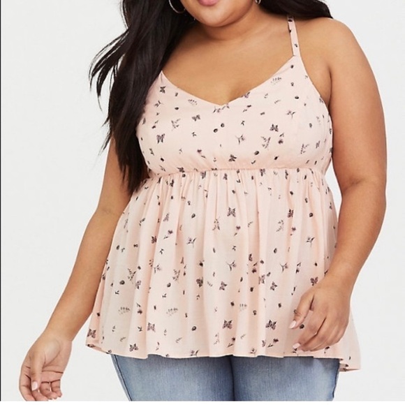 Torrid Blush Butterfly Challis Tank Top‎ Pink Size 0 - Picture 1 of 11